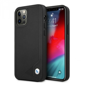 BMW BMHCP12MRCDPK Apple iPhone 12 / 12 Pro kietasis dėklas Leather Deboss, juodas