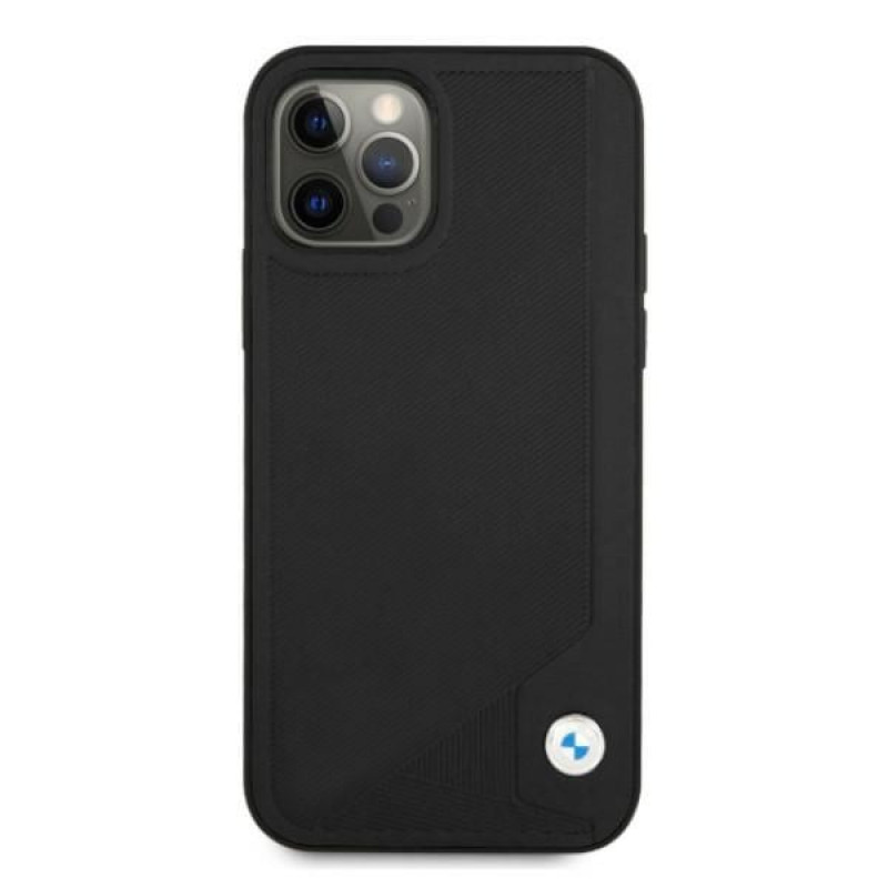 BMW BMHCP12MRCDPK Apple iPhone 12 / 12 Pro kietasis dėklas Leather Deboss, juodas