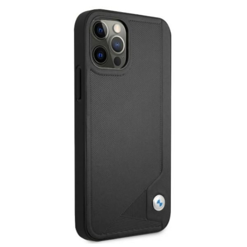 BMW BMHCP12MRCDPK Apple iPhone 12 / 12 Pro kietasis dėklas Leather Deboss, juodas