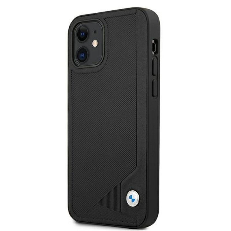 BMW BMHCP12SRCDPK Apple iPhone 12 mini kietasis dėklas Leather Deboss, juodas
