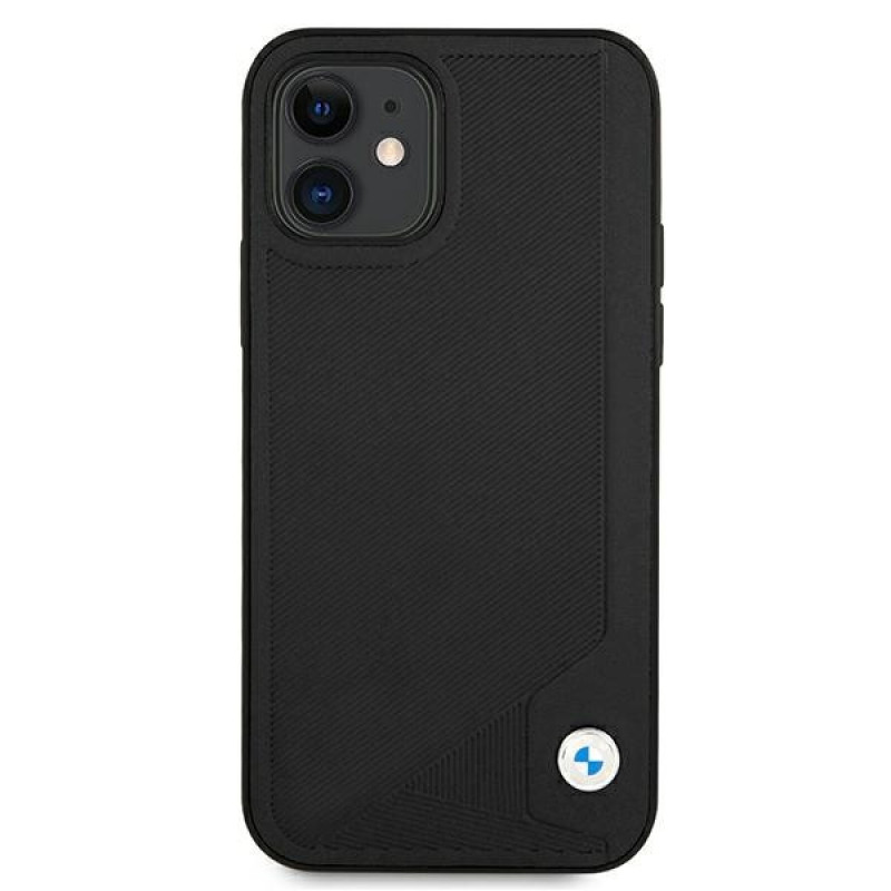 BMW BMHCP12SRCDPK Apple iPhone 12 mini kietasis dėklas Leather Deboss, juodas