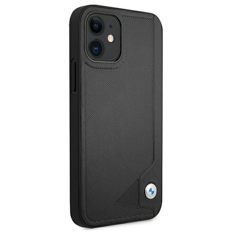 BMW BMHCP12SRCDPK Apple iPhone 12 mini kietasis dėklas Leather Deboss, juodas