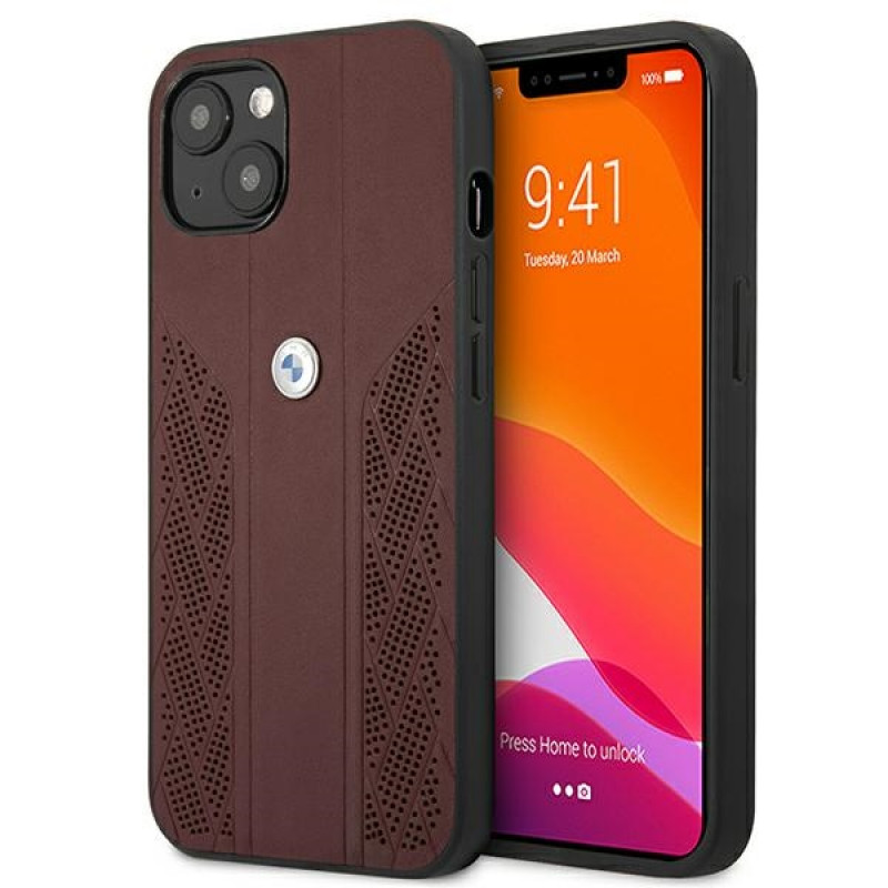 BMW BMHCP13SRSPPR Apple iPhone 13 mini kietasis dėklas Leather Curve Perforate, raudonas