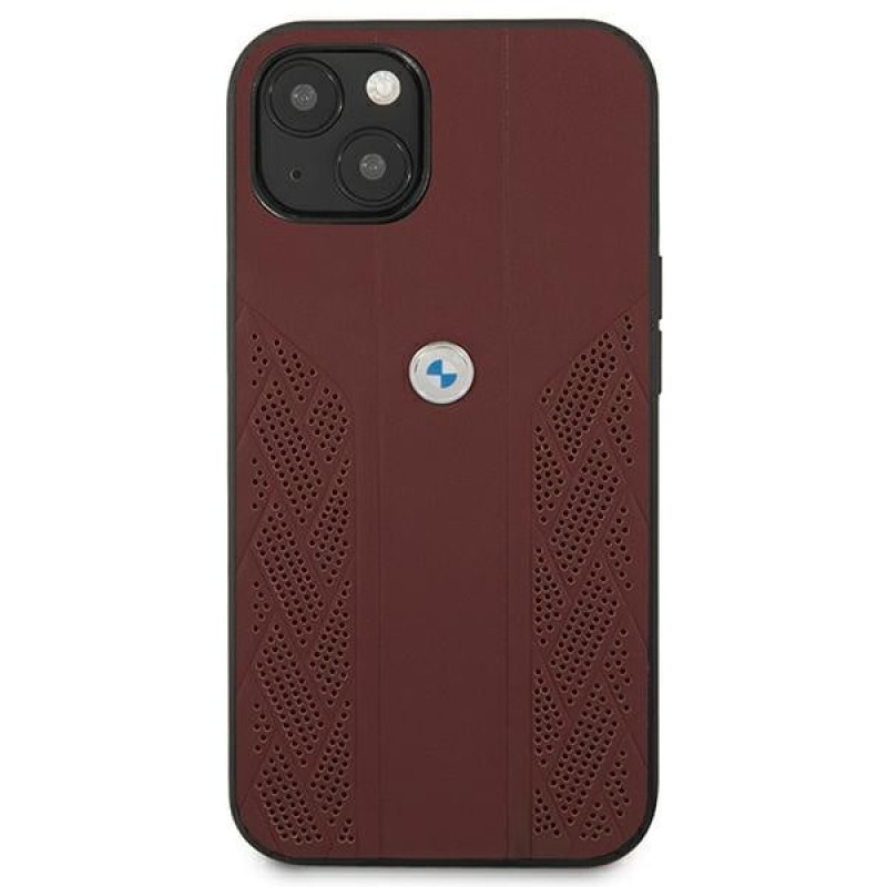 BMW BMHCP13MRSPPR Apple iPhone 13 dėklas Leather Curve Perforate, raudonas