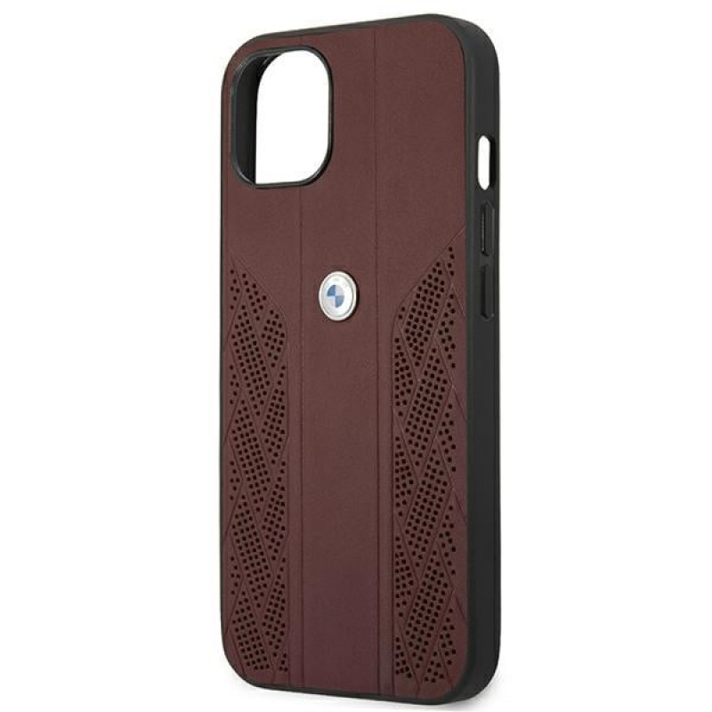 BMW BMHCP13MRSPPR Apple iPhone 13 dėklas Leather Curve Perforate, raudonas