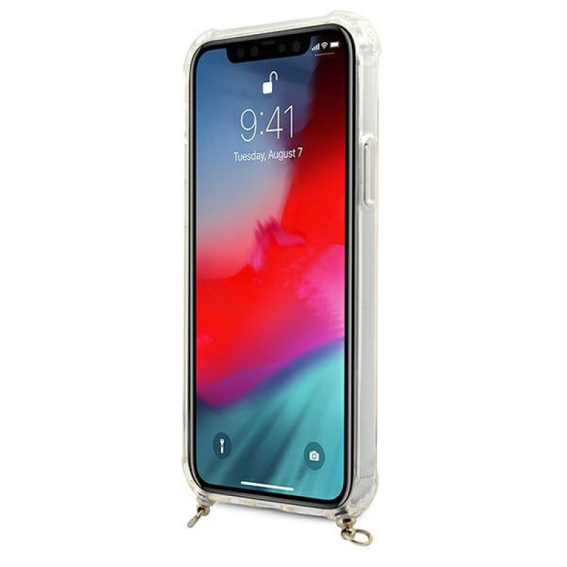 Guess GUHCP12MKC4GSGO Apple iPhone 12 / 12 Pro kietasis dėklas 4G Gold Chain, permatomas