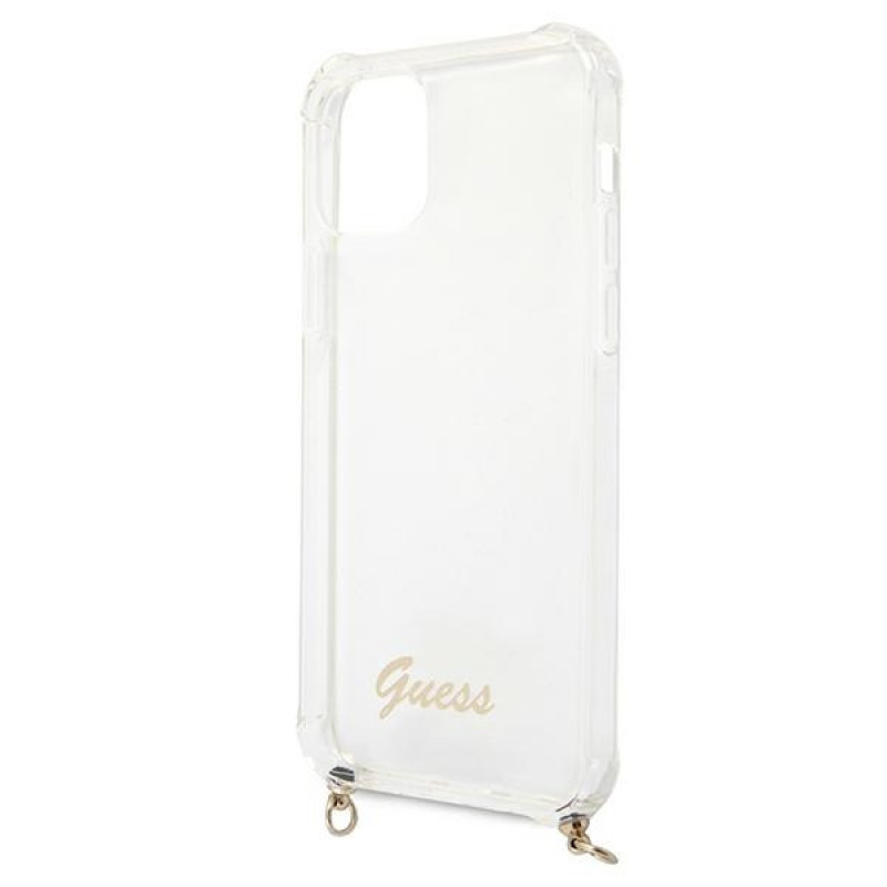 Guess GUHCP12MKC4GSGO Apple iPhone 12 / 12 Pro kietasis dėklas 4G Gold Chain, permatomas