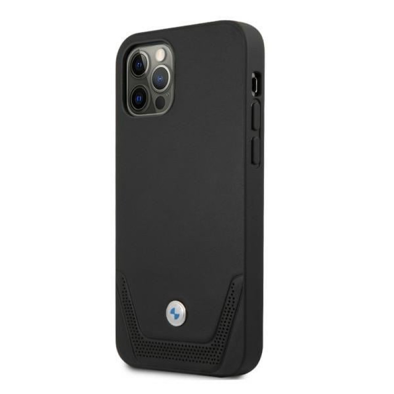 BMW BMHCP12MRSWPK Apple iPhone 12 / 12 Pro kietasis dėklas Leather Perforate, juodas