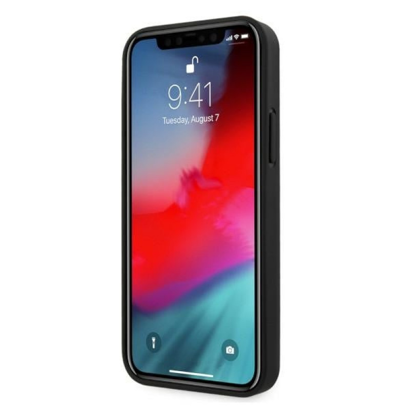 BMW BMHCP12MRSWPK Apple iPhone 12 / 12 Pro kietasis dėklas Leather Perforate, juodas