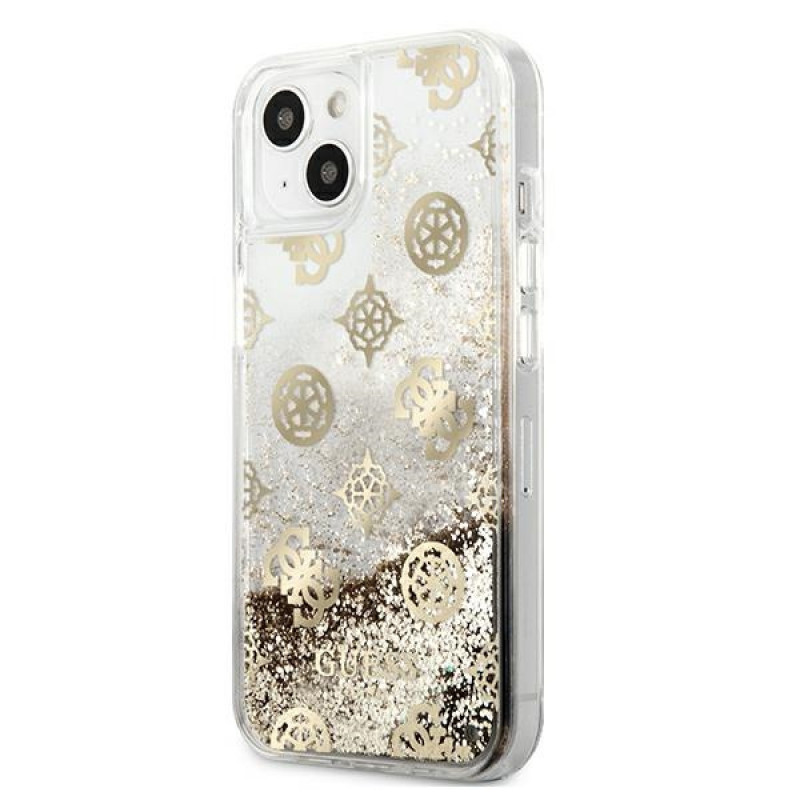 Guess GUHCP13SLGPEGO Apple iPhone 13 mini dėklas Peony Liquid Glitter, auksinis