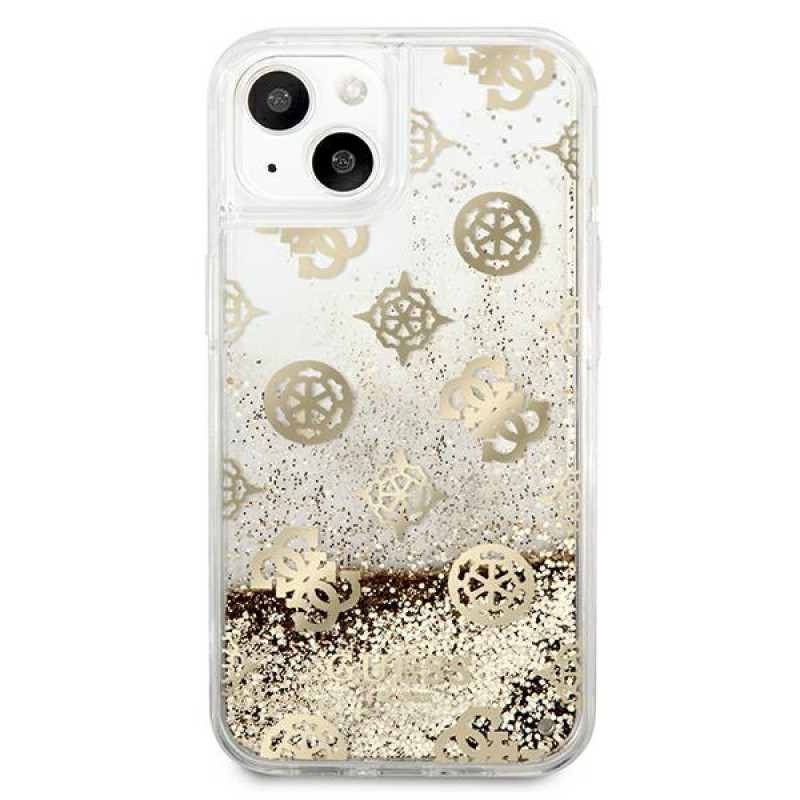 Guess GUHCP13SLGPEGO Apple iPhone 13 mini dėklas Peony Liquid Glitter, auksinis
