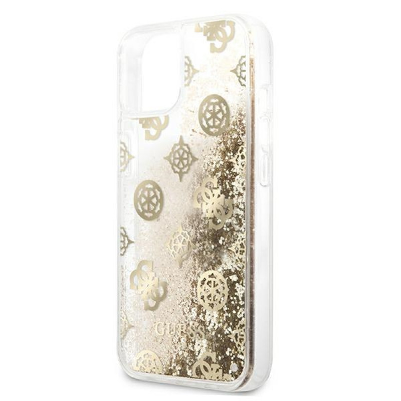 Guess GUHCP13SLGPEGO Apple iPhone 13 mini dėklas Peony Liquid Glitter, auksinis
