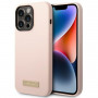 Guess silikoninis dėklas su metaliniu logotipu, suderinamas su MagSafe, skirtas Apple iPhone 14 Pro, rožinis