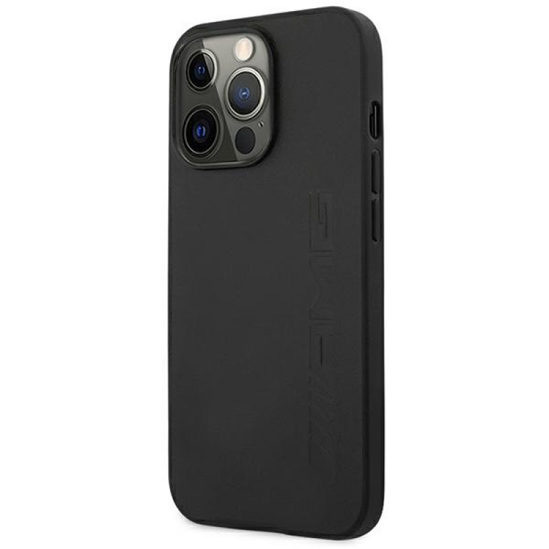 Mercedes-AMG AMHCP14LDOLBK Apple iPhone 14 Pro kietasis dėklas, Leather Hot Stamped, juodas
