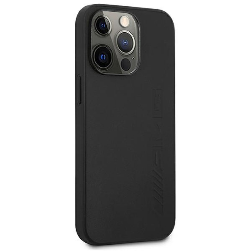 Mercedes-AMG AMHCP14LDOLBK Apple iPhone 14 Pro kietasis dėklas, Leather Hot Stamped, juodas