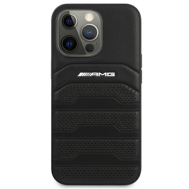 Mercedes-AMG AMHCP14LGSEBK Apple iPhone 14 Pro kietasis dėklas, Leather Debossed Lines, juodas