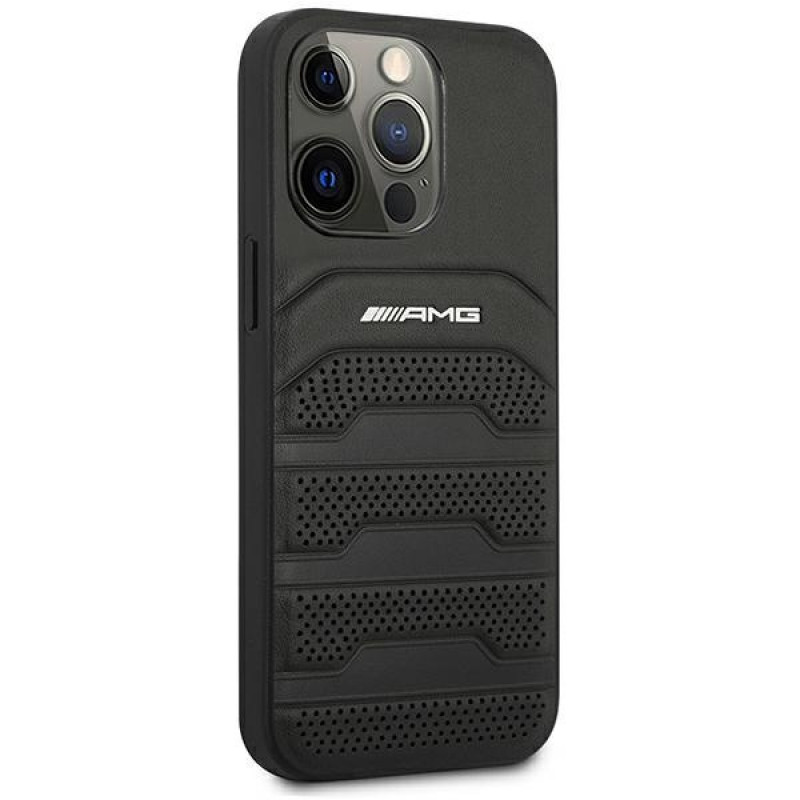 Mercedes-AMG AMHCP14LGSEBK Apple iPhone 14 Pro kietasis dėklas, Leather Debossed Lines, juodas