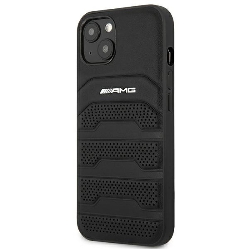 Mercedes-AMG AMHCP14MGSEBK Apple iPhone 14 Plus / 15 Plus kietasis dėklas, Leather Debossed Lines, juodas