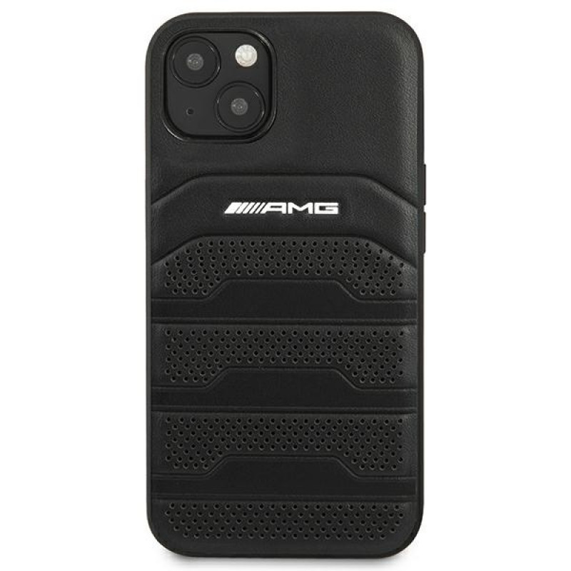 Mercedes-AMG AMHCP14MGSEBK Apple iPhone 14 Plus / 15 Plus kietasis dėklas, Leather Debossed Lines, juodas