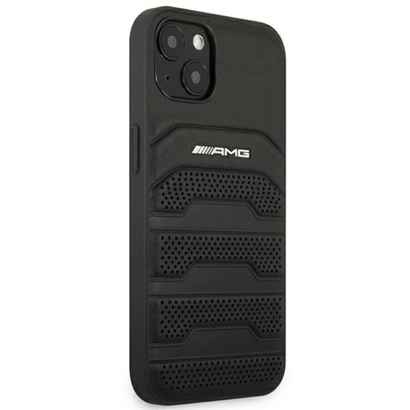 Mercedes-AMG AMHCP14MGSEBK Apple iPhone 14 Plus / 15 Plus kietasis dėklas, Leather Debossed Lines, juodas