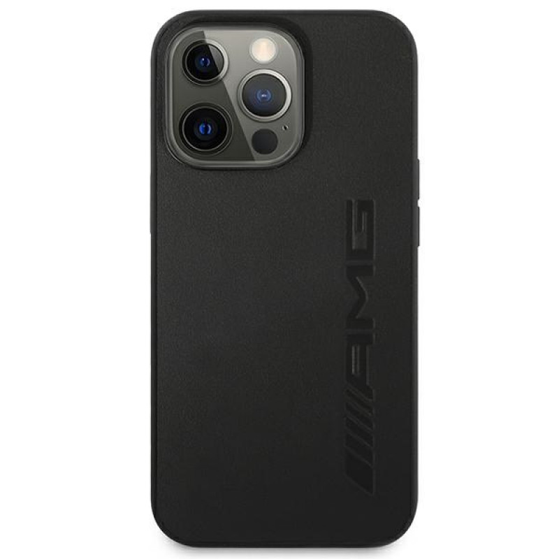 Mercedes-AMG AMHCP14XDOLBK Apple iPhone 14 Pro Max kietasis dėklas, Leather Hot Stamped, juodas