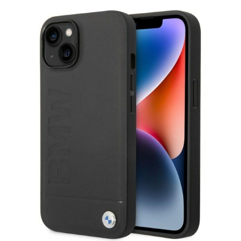BMW BMHMP14SSLLBK Apple iPhone 14 kietasis dėklas, Signature Logo Imprint MagSafe, juodas