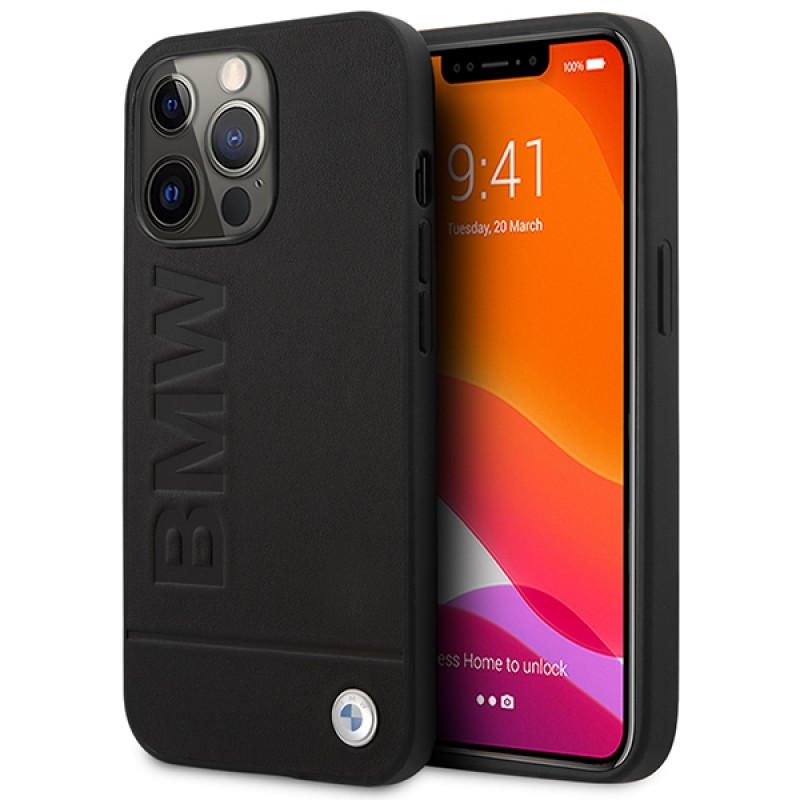 BMW BMHMP14LSLLBK Apple iPhone 14 Pro kietasis dėklas, Signature Logo Imprint MagSafe, juodas