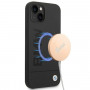 BMW BMHMP14MSLBLBK Apple iPhone 14 Plus / 15 Plus kietasis dėklas, Silicone Signature Logo MagSafe, juodas