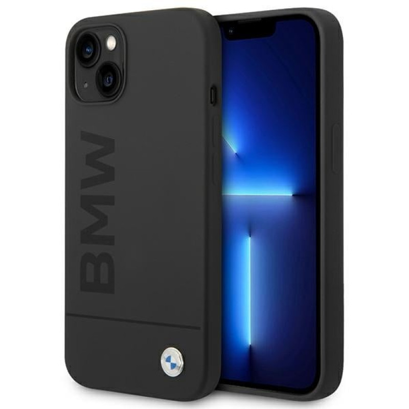 BMW BMHMP14MSLBLBK Apple iPhone 14 Plus / 15 Plus kietasis dėklas, Silicone Signature Logo MagSafe, juodas