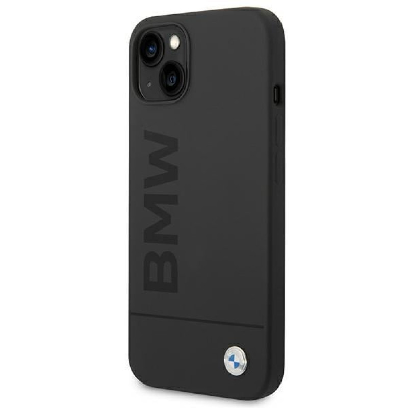 BMW BMHMP14MSLBLBK Apple iPhone 14 Plus / 15 Plus kietasis dėklas, Silicone Signature Logo MagSafe, juodas