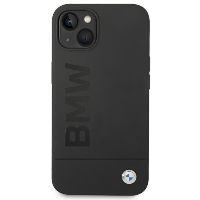BMW BMHMP14MSLBLBK Apple iPhone 14 Plus / 15 Plus kietasis dėklas, Silicone Signature Logo MagSafe, juodas