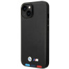 BMW BMHMP14S22PTDK Apple iPhone 14 dėklas, Leather Stamp Tricolor MagSafe, juodas