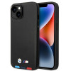 BMW BMHMP14M22PTDK Apple iPhone 14 Plus / 15 Plus dėklas, Leather Stamp Tricolor MagSafe, juodas