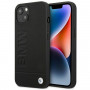 BMW BMHCP14MSLLBK Apple iPhone 14 Plus / 15 Plus dėklas, Leather Stamp, juodas