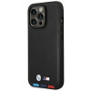 BMW BMHMP14L22PTDK Apple iPhone 14 Pro dėklas, Leather Stamp Tricolor MagSafe, juodas