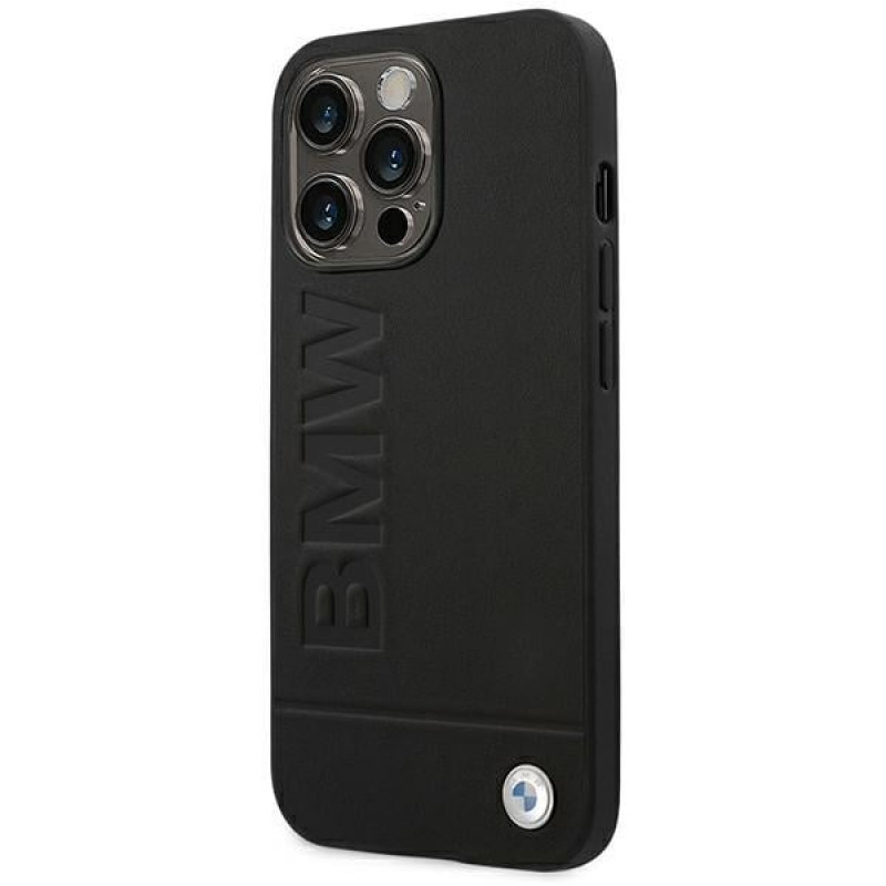 BMW BMHCP14LSLLBK Apple iPhone 14 Pro dėklas, Leather Stamp, juodas