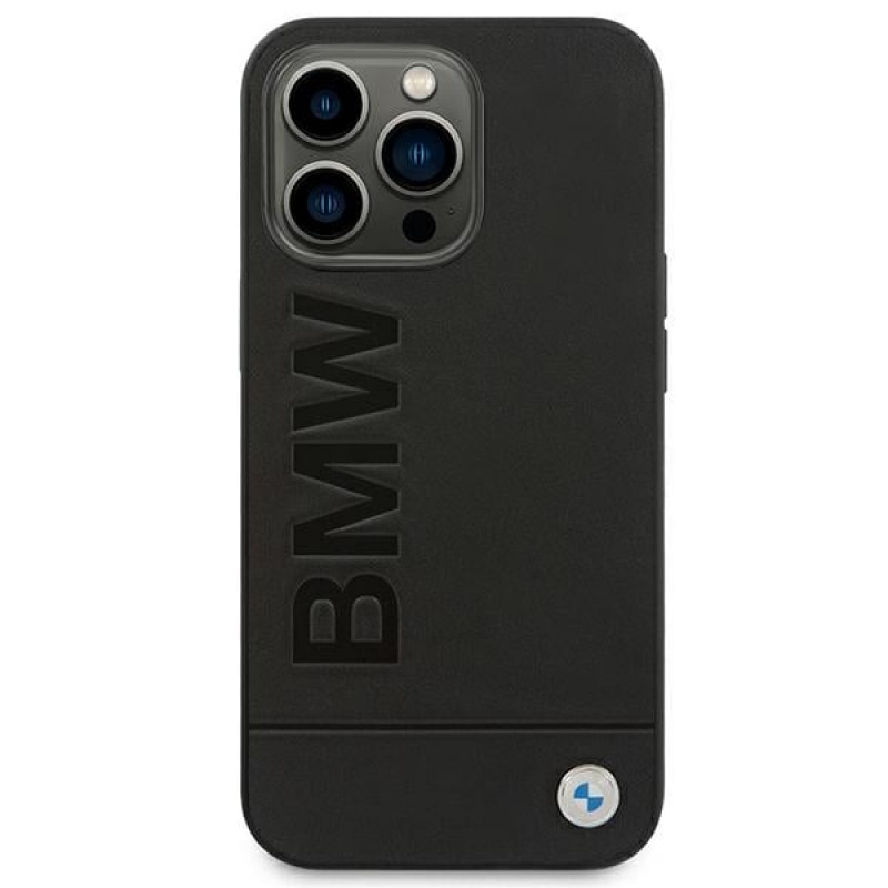 BMW BMHCP14LSLLBK Apple iPhone 14 Pro dėklas, Leather Stamp, juodas