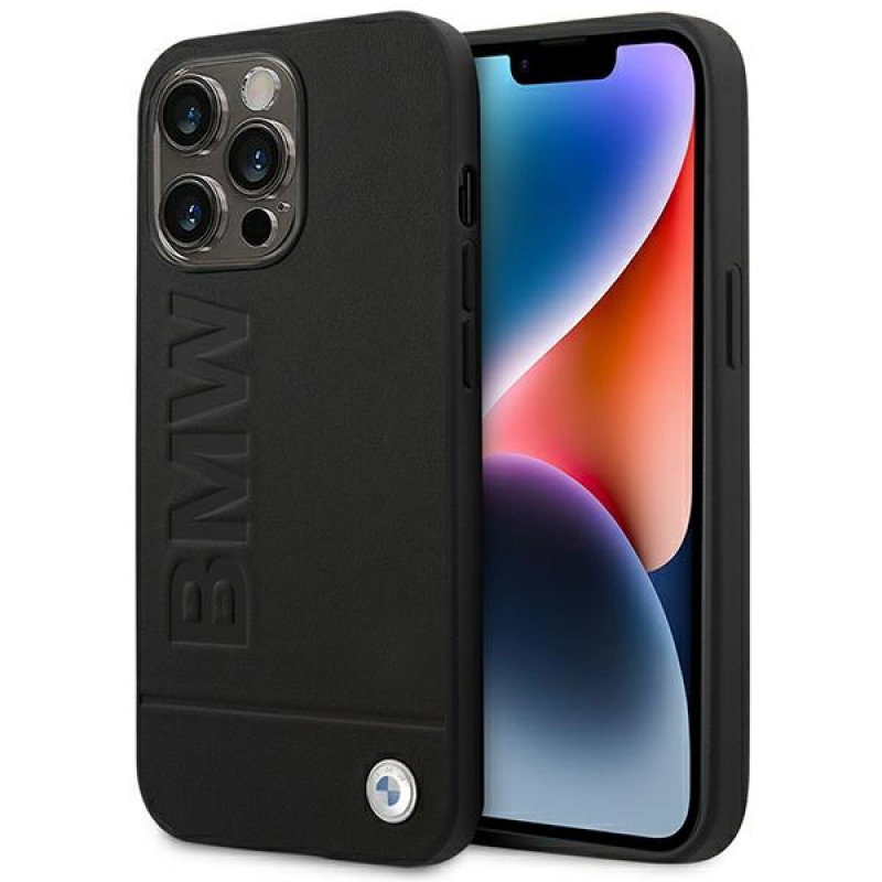 Apple iPhone 14 Pro Max dėklas BMW BMHCP14XSLLBK, Leather Stamp, juodas