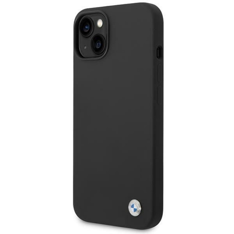 BMW BMHCP14MSILBK Apple iPhone 14 Plus / 15 Plus dėklas, Silicone Metal Logo, juodas
