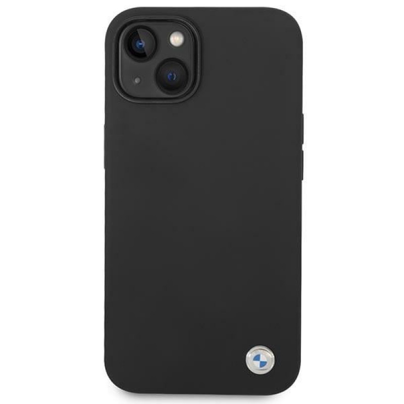BMW BMHCP14MSILBK Apple iPhone 14 Plus / 15 Plus dėklas, Silicone Metal Logo, juodas