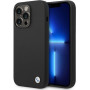 BMW BMHCP14XSILBK silikoninis kietasis dėklas su metaliniu logotipu, skirtas Apple iPhone 14 Pro Max 6.7", juodas