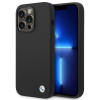 BMW BMHCP14XSILBK silikoninis kietasis dėklas su metaliniu logotipu, skirtas Apple iPhone 14 Pro Max 6.7", juodas