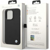 BMW BMHCP14XSILBK silikoninis kietasis dėklas su metaliniu logotipu, skirtas Apple iPhone 14 Pro Max 6.7", juodas