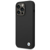 BMW BMHCP14XSILBK silikoninis kietasis dėklas su metaliniu logotipu, skirtas Apple iPhone 14 Pro Max 6.7", juodas