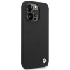 BMW BMHCP14XSILBK silikoninis kietasis dėklas su metaliniu logotipu, skirtas Apple iPhone 14 Pro Max 6.7", juodas