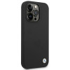 BMW BMHCP14LSILBK Apple iPhone 14 Pro dėklas, Silicone Metal Logo, juodas
