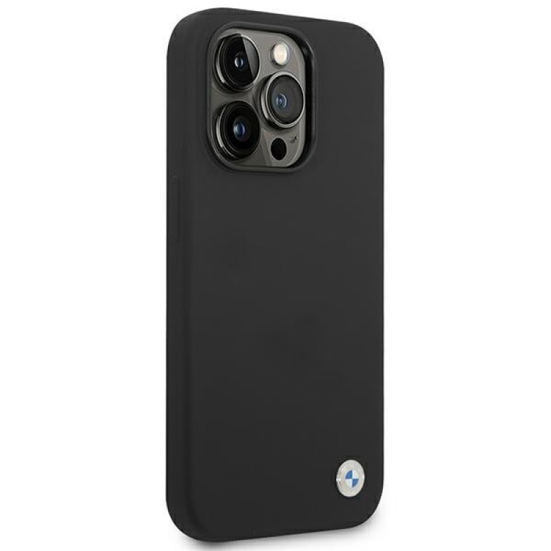 BMW BMHCP14LSILBK Apple iPhone 14 Pro dėklas, Silicone Metal Logo, juodas