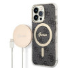 Guess GUBPP13LH4EACSK dėklas + belaidžio įkroviklio rinkinys, skirtas Apple iPhone 13 Pro, juodas kietas dėklas 4G Print MagSafe