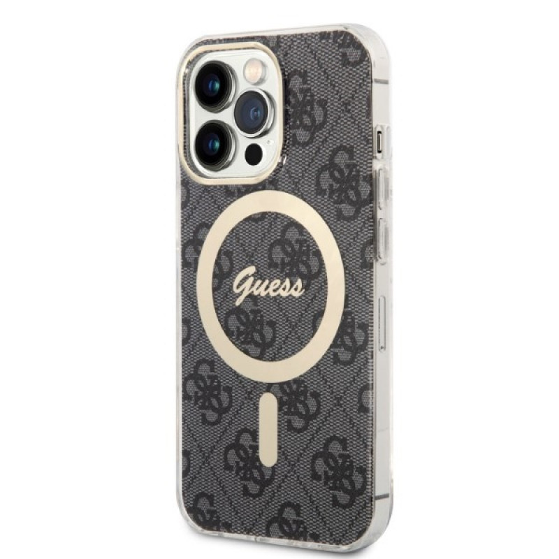 Guess GUBPP13LH4EACSK dėklas + belaidžio įkroviklio rinkinys, skirtas Apple iPhone 13 Pro, juodas kietas dėklas 4G Print MagSafe