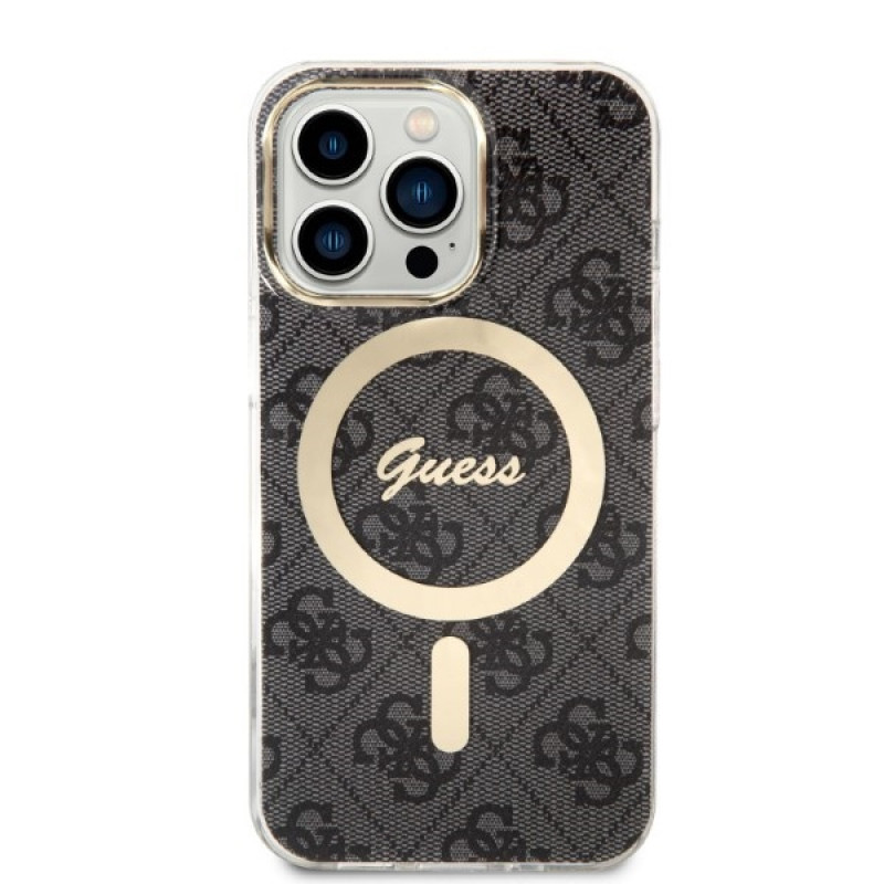 Guess GUBPP13LH4EACSK dėklas + belaidžio įkroviklio rinkinys, skirtas Apple iPhone 13 Pro, juodas kietas dėklas 4G Print MagSafe